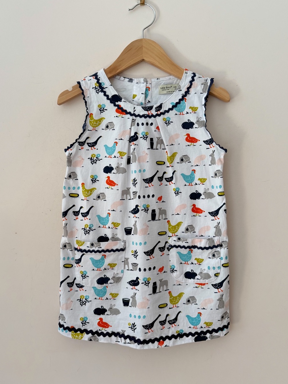 LITTLE BITTY EUC Colorful Storybook Farm Animal Print Pocket Dress